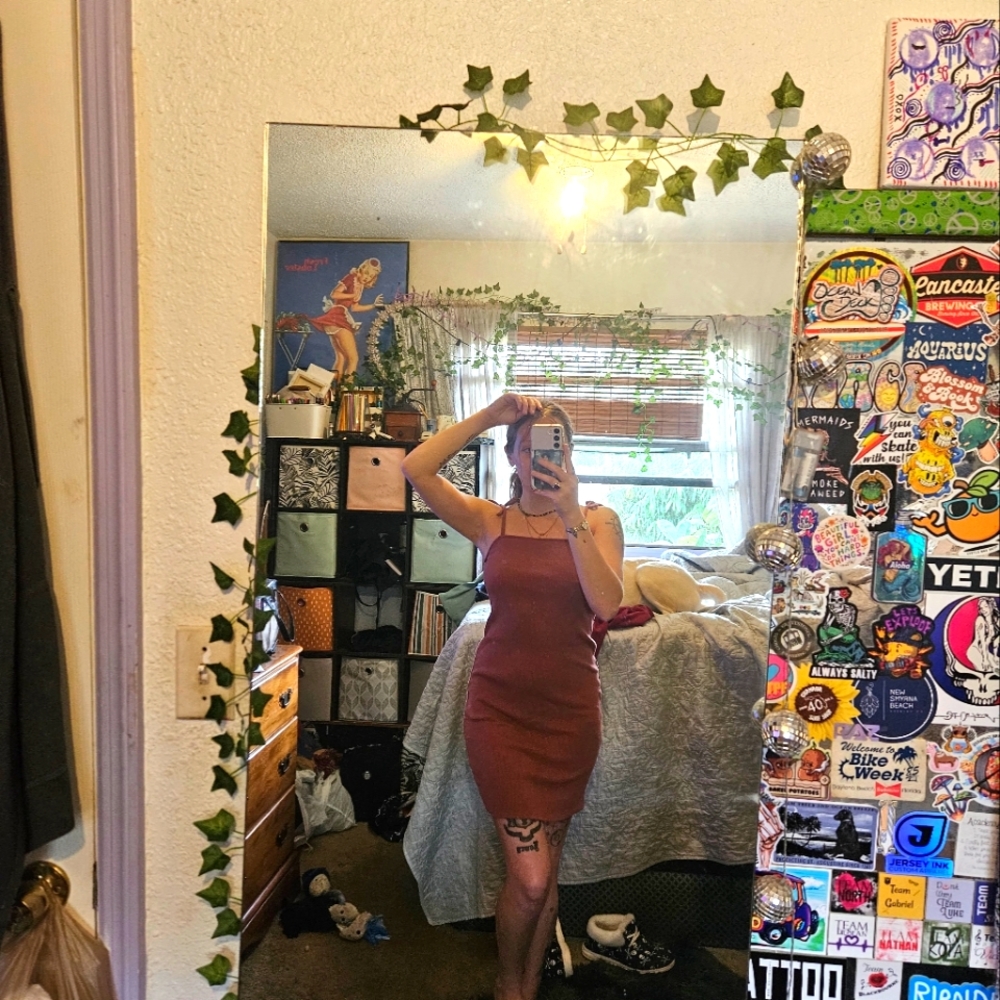 Wild fabel maxi dress with tie on straps; size medium